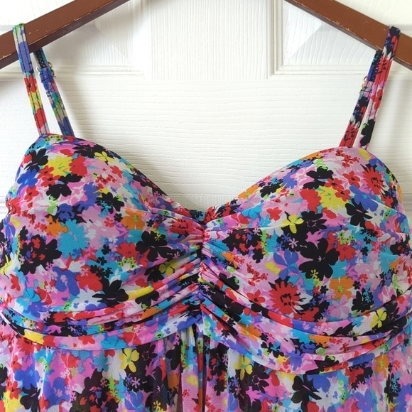 A Shore Fit Colorful Floral Mesh Sweetheart Neckline Padded Tankini Swim Top 12 - Picture 2 of 12